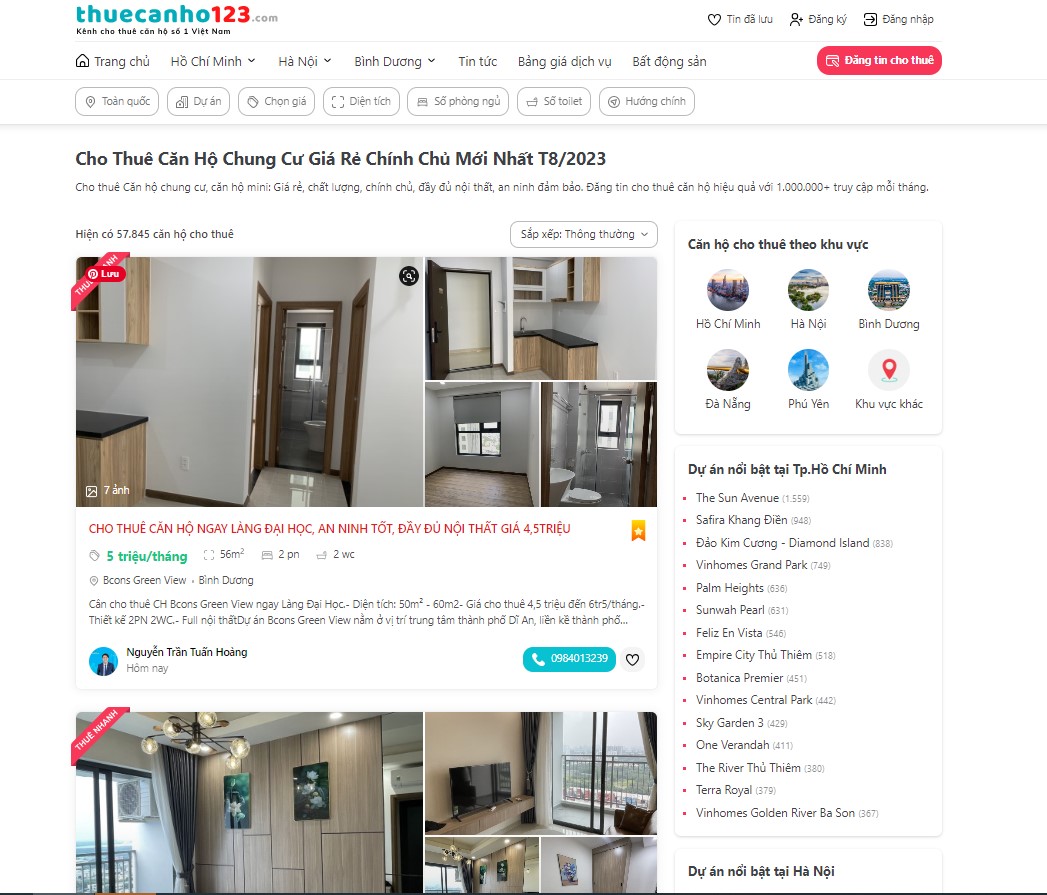 Website cho thuê căn hộ hàng đầu - thuecanho123.com
